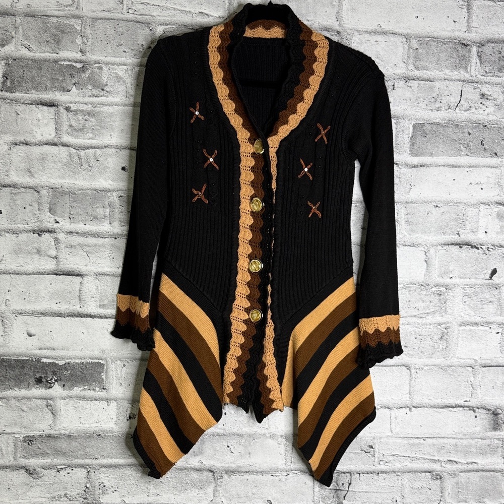 Vintage Black and Tan Women's Sweater Cardigan